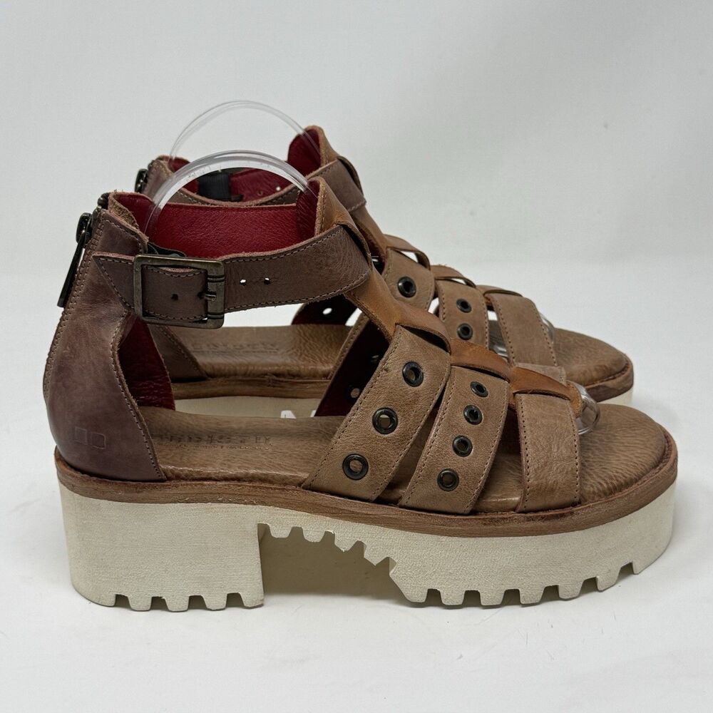 Bed Stu Pacifica Platform Sandals Womens 8 Brown Leather Chunky Heel Back Zip